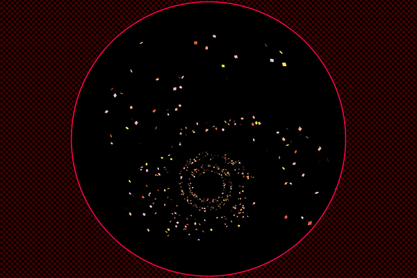 紙ふぶきが渦を巻く