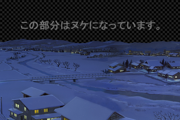 田舎町の雪景色 -夜景