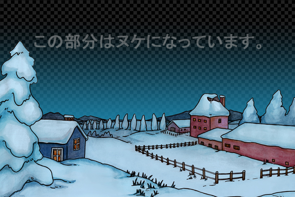 雪景色の田舎町（アニメ調）